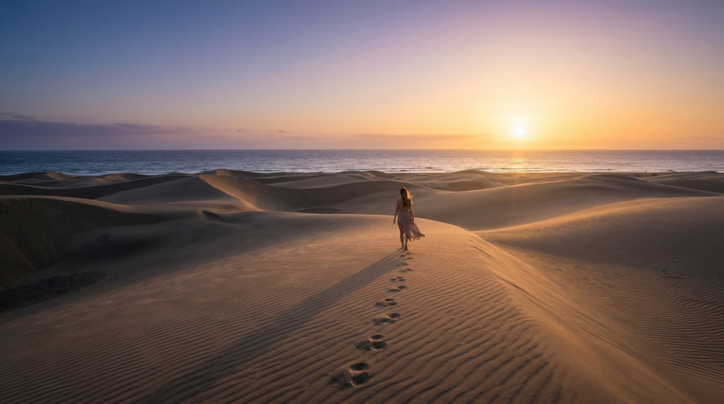 atta psicología portada post la calma mujer paseando por las dunas de maspalomas al amanecer