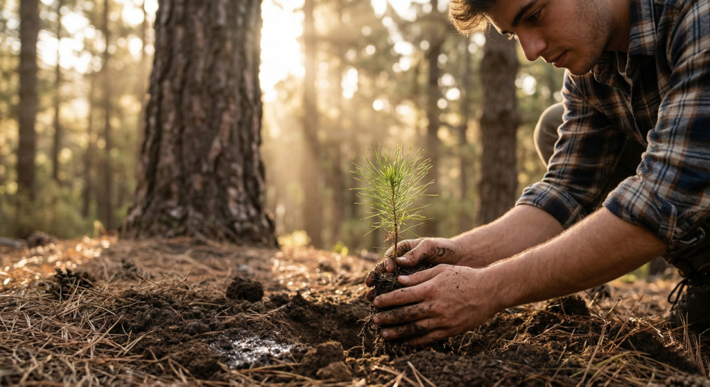 atta psicología portada post ¿y si cambiamos las preguntas? hombre plantando un pino canario en la cumbre de gran canaria